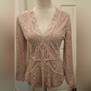 Y2K Charlotte Russe Pink Floral Lace Coquette Ballet Peplum Blouse.